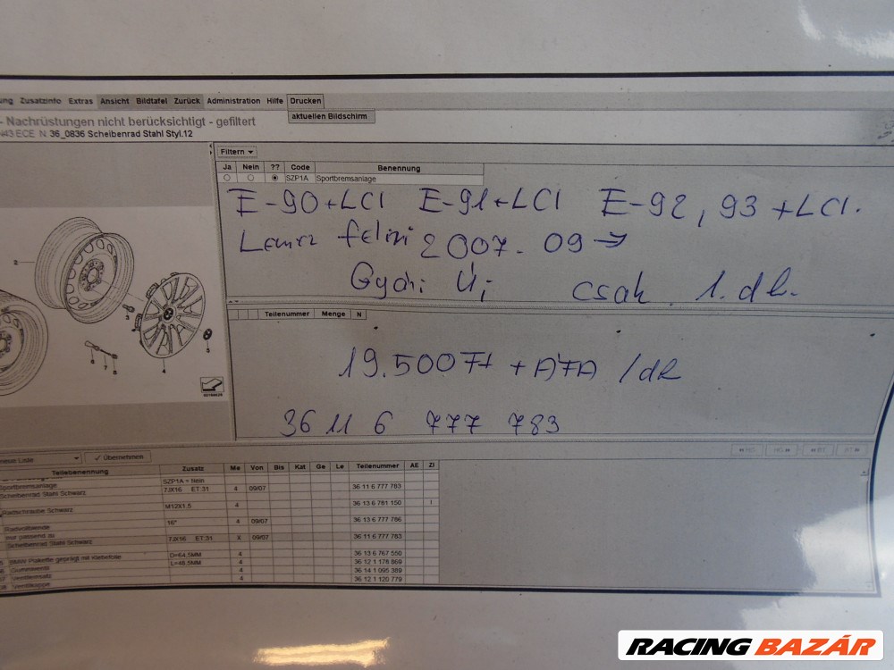 [GYÁRI ÚJ] BMW - Lemez felni / 3-as / E90+LCI , E91+LCI, E92, E93+LCI (2007.09-től) 1 db! 2. kép